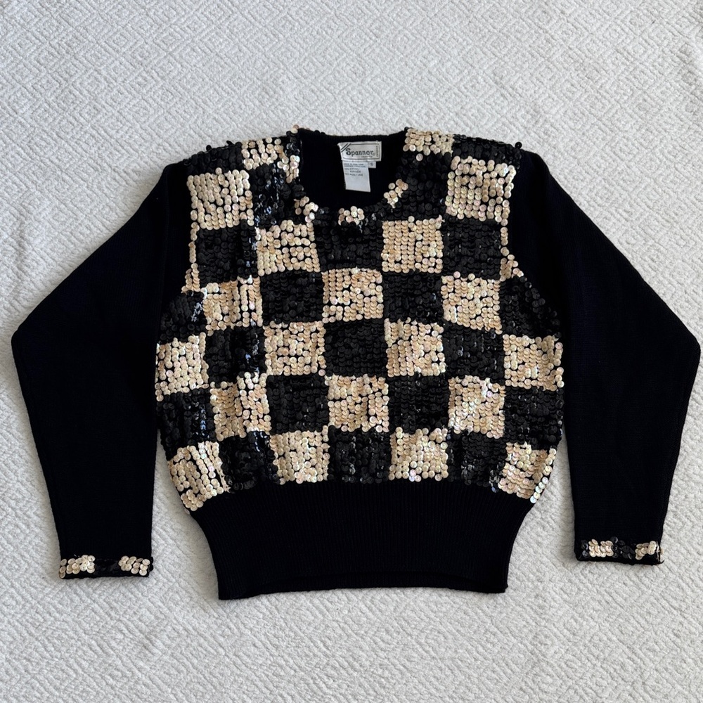 SPANNER Wool Black and Gold Sequin Sweater Sz S